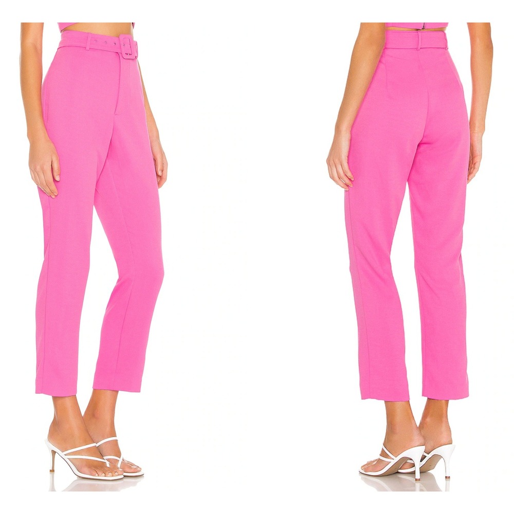 Bardot‎ Therese Buckle Pant Pink Pop High Waisted Belted Trousers Ankle NWT Sz 4